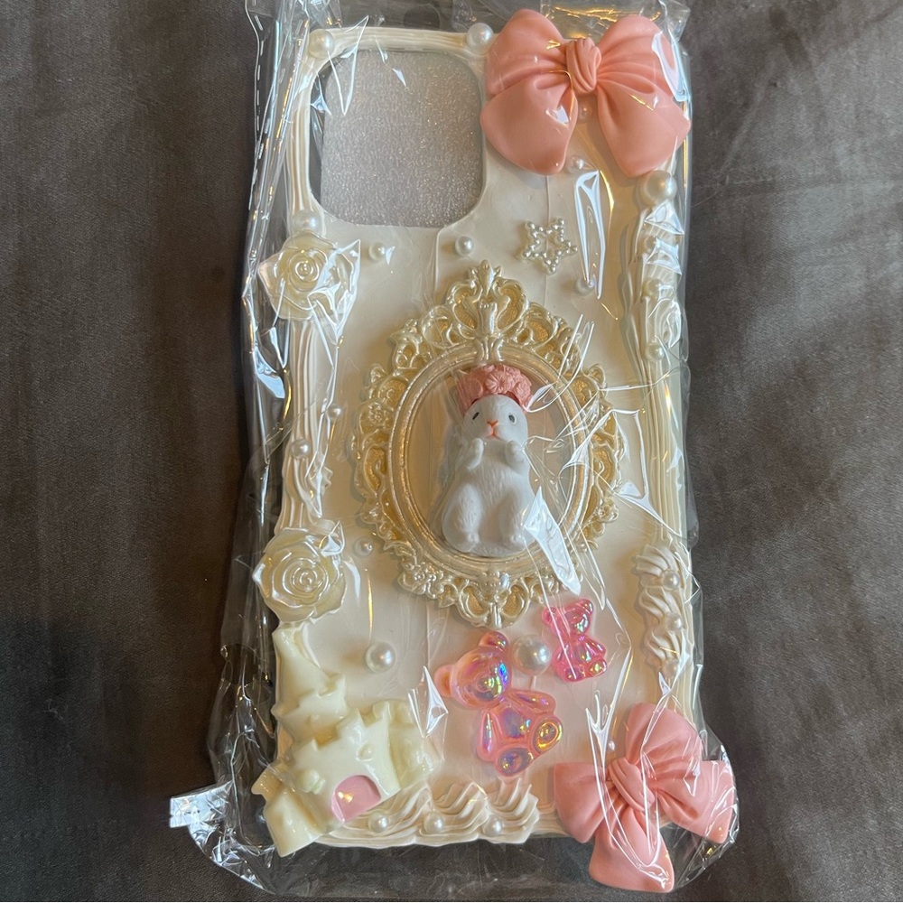 Cute Rabbit Pink Ribbon Bow Baroque Decorative iPhone Case